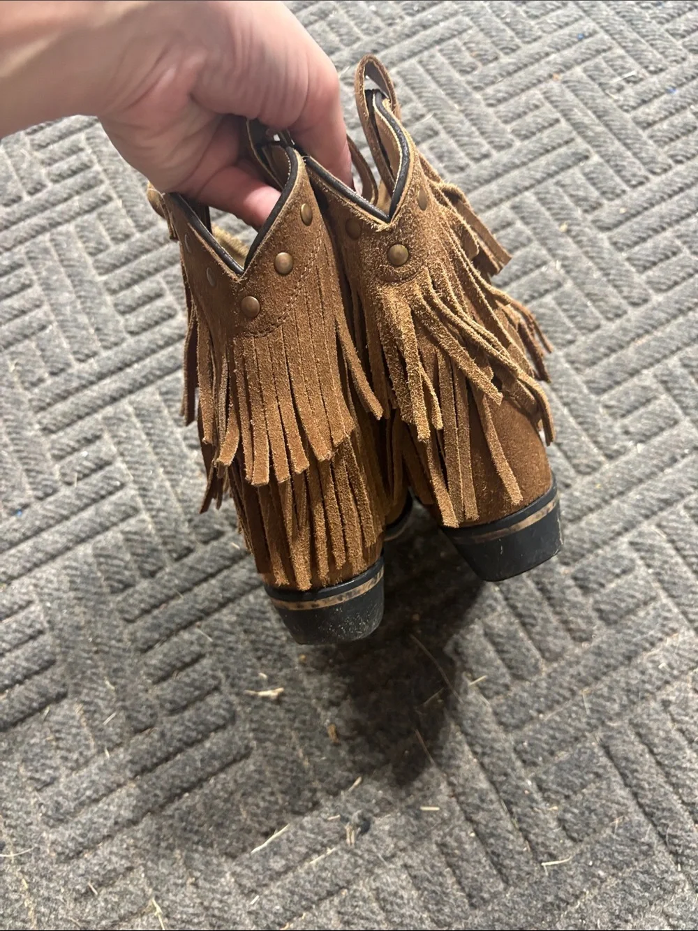 Kids Brown Suede Fringe Western Boots